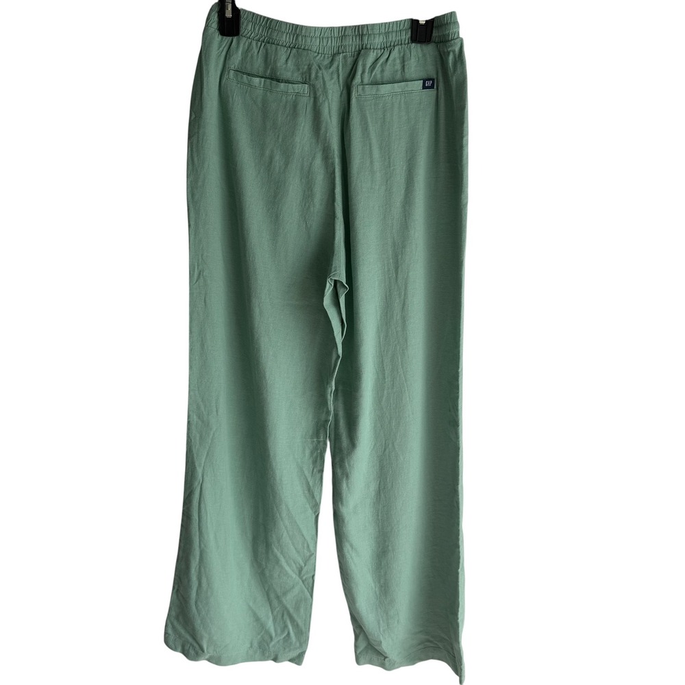 GAP Green Linen Blend Wide Leg Ladies Elastic Waist Drawstring Pants, S - Picture 3 of 7